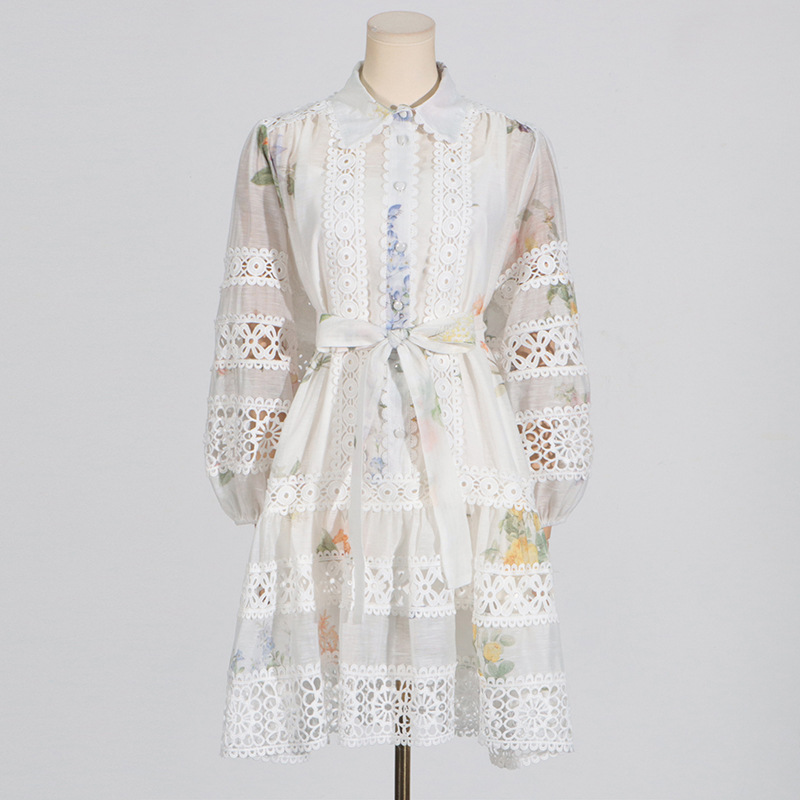 Long Sleeve Hollow Leopard Print Dress Women