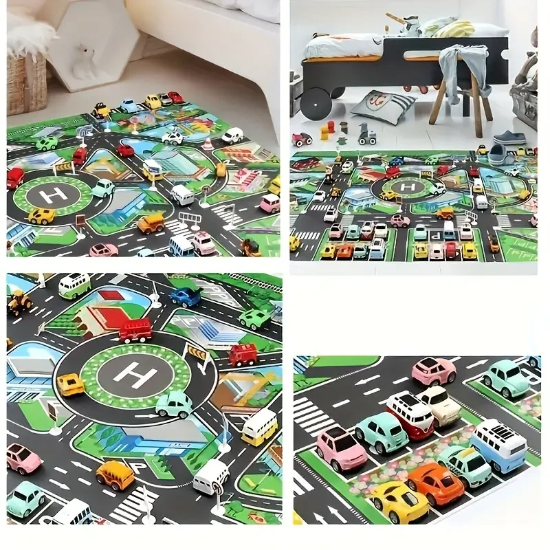 City Traffic Play Mat - Large Non-Woven Waterproof Interactive Road Map for Kids