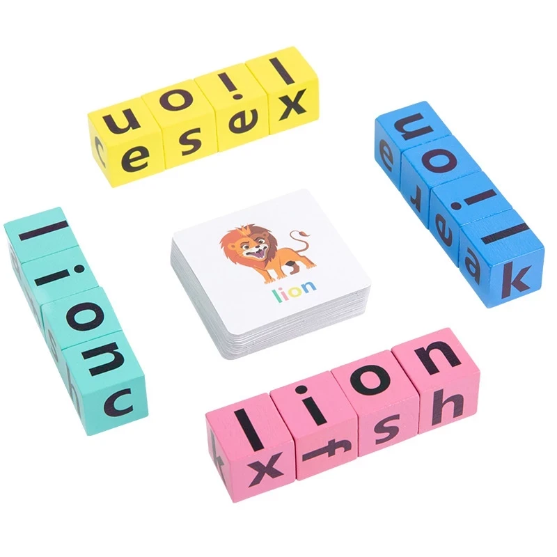 Letters Spelling Blocks Flash Cards English Word Game Early Educational Toys For Kids
