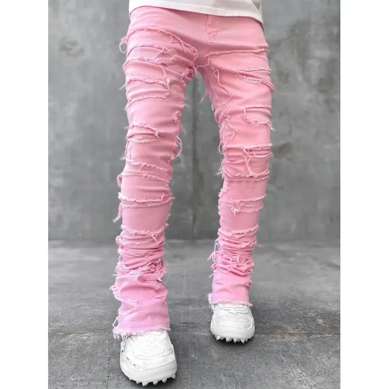 Men's Patched Stacked Jeans