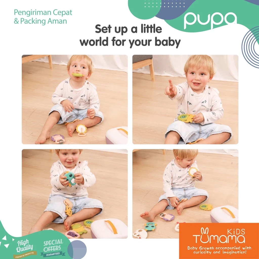 PUPA X TUMAMA Baby Rattle Teether Toy 10 in 1 + Box Baby Teether Toy Kids Included Set Box