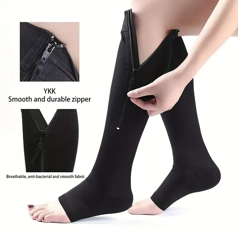 3 Pairs Compression Zipper Socks - Breathable, Sweat-Wicking Venous Pressure Socks with Exposed Toe for Outdoor Sports, Running, Cycling