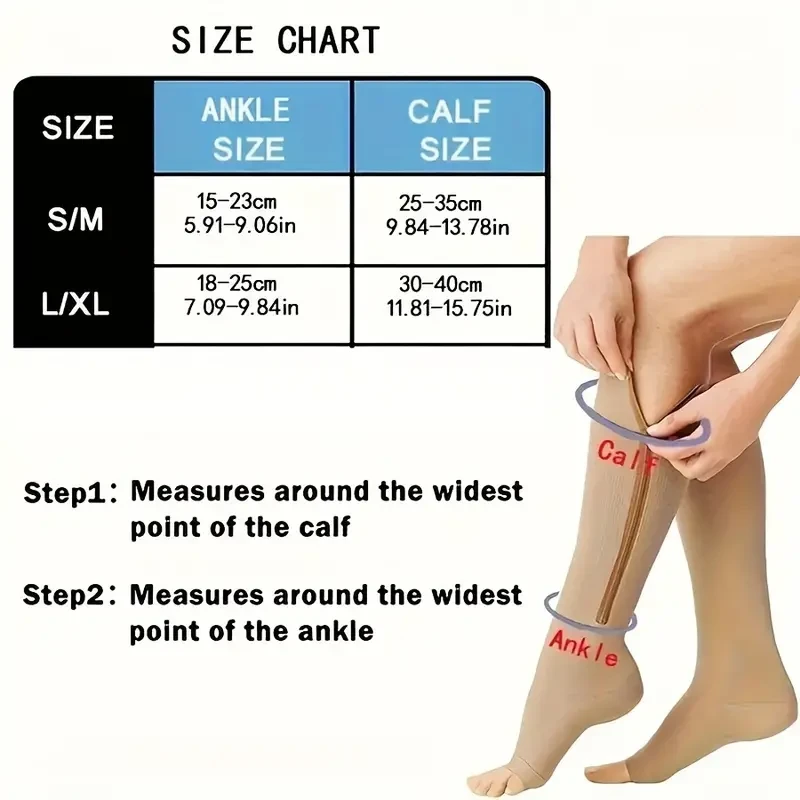 3 Pairs Compression Zipper Socks - Breathable, Sweat-Wicking Venous Pressure Socks with Exposed Toe for Outdoor Sports, Running, Cycling