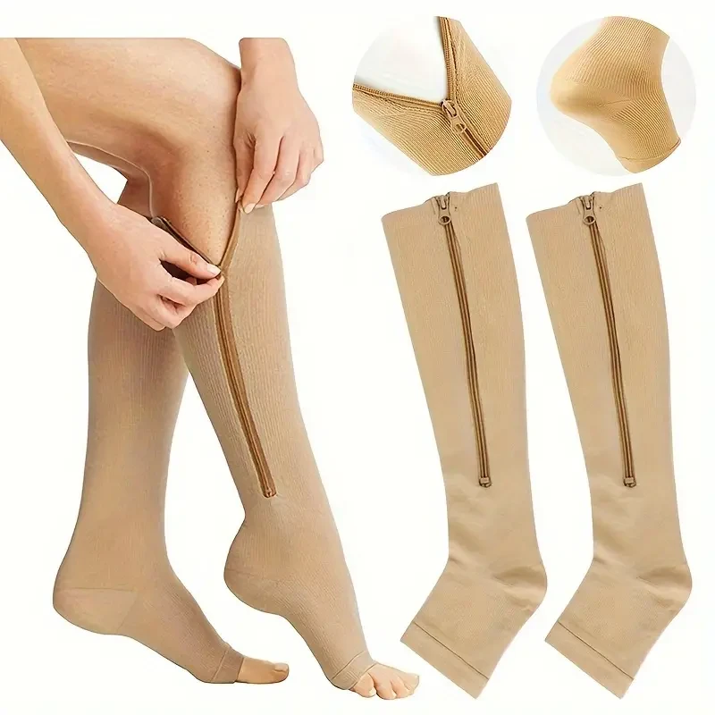 3 Pairs Compression Zipper Socks - Breathable, Sweat-Wicking Venous Pressure Socks with Exposed Toe for Outdoor Sports, Running, Cycling