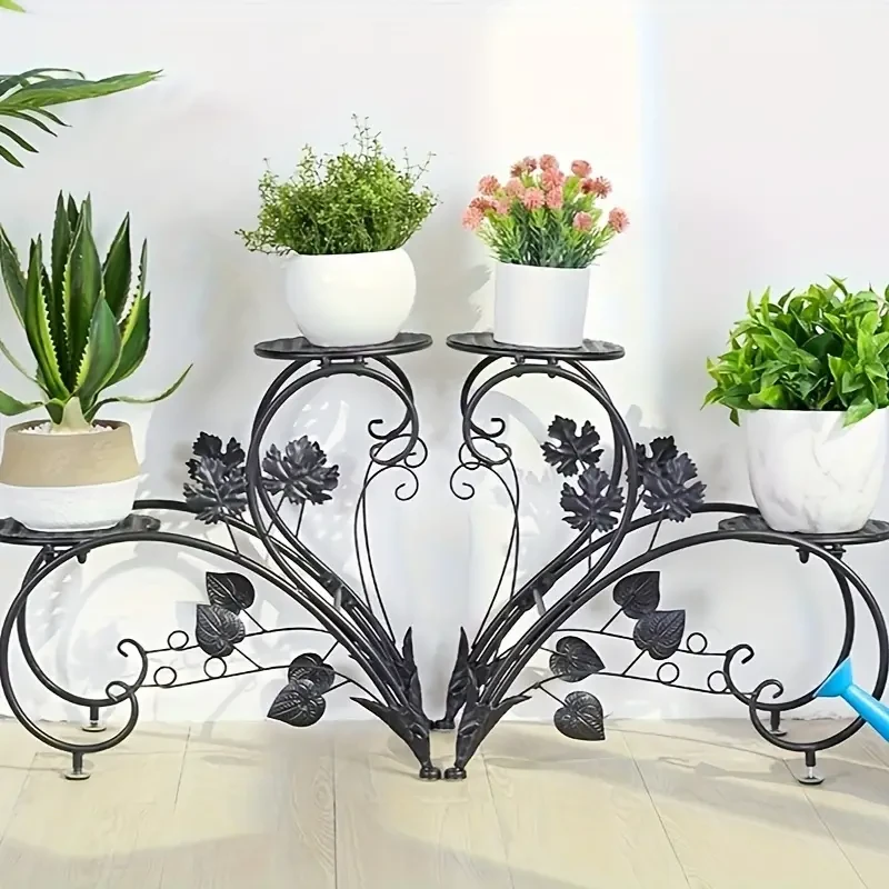 1 Pair of Metal Tall Plant Pot Stands - 4-Tier Elegant Flower Planter Rack