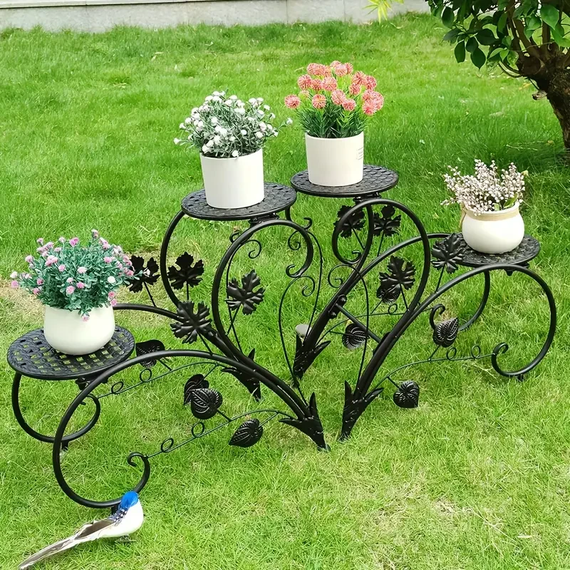 1 Pair of Metal Tall Plant Pot Stands - 4-Tier Elegant Flower Planter Rack