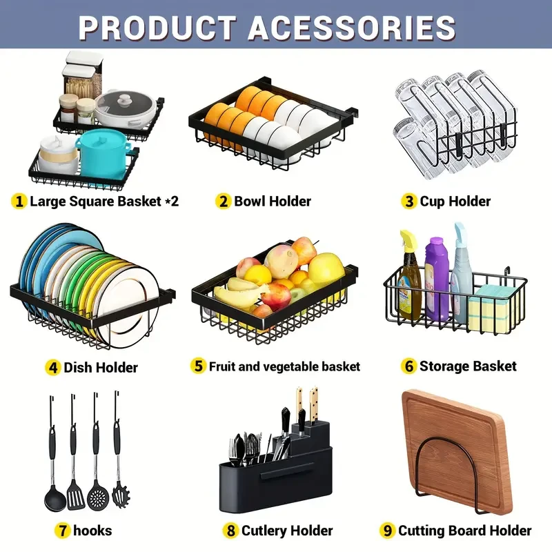 Three-Tier Kitchen Storage Rack - Spacious Sink Rack with Bowl Plate Warehouse, Knife Holder, and Retractable Adjustment
