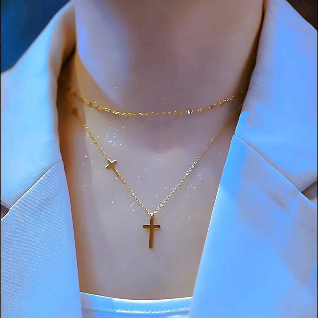 Women's All-match Double Layer Cross Necklace Gold