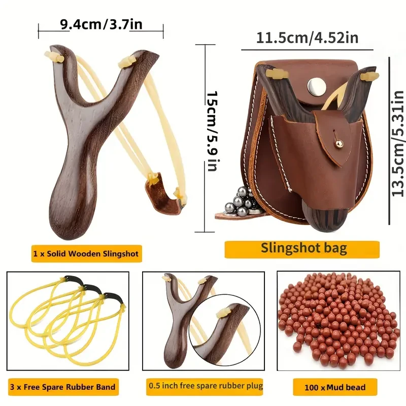 Professional Slingshot Set - Wooden Handle & Marble Ammo Balls
