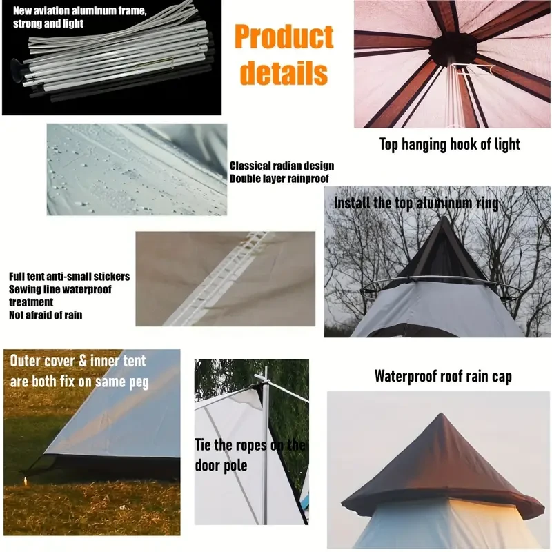 White Camping Tipi Tent - Outdoor Shelter for Camping
