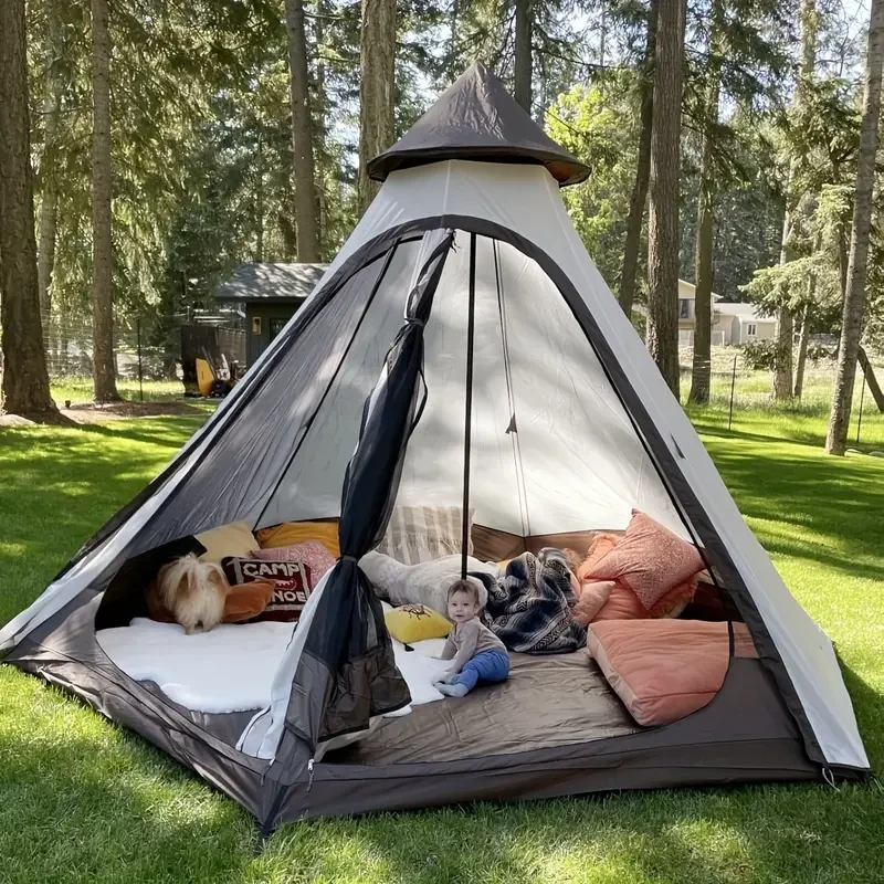 White Camping Tipi Tent - Outdoor Shelter for Camping