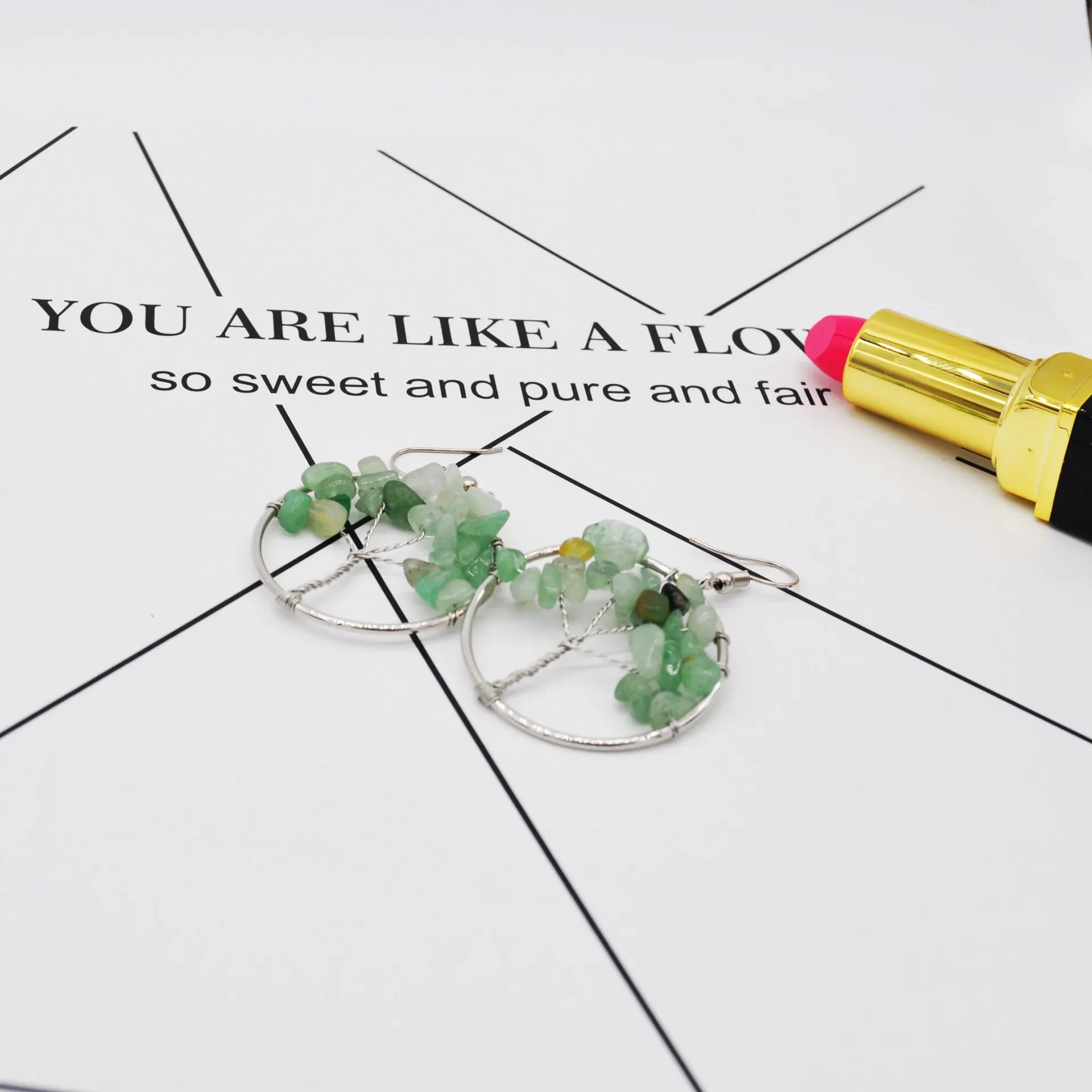 Natural Crystal Crushed Stone Tree Wishing Tree Earrings Crystal Tree Earrings Jewelry