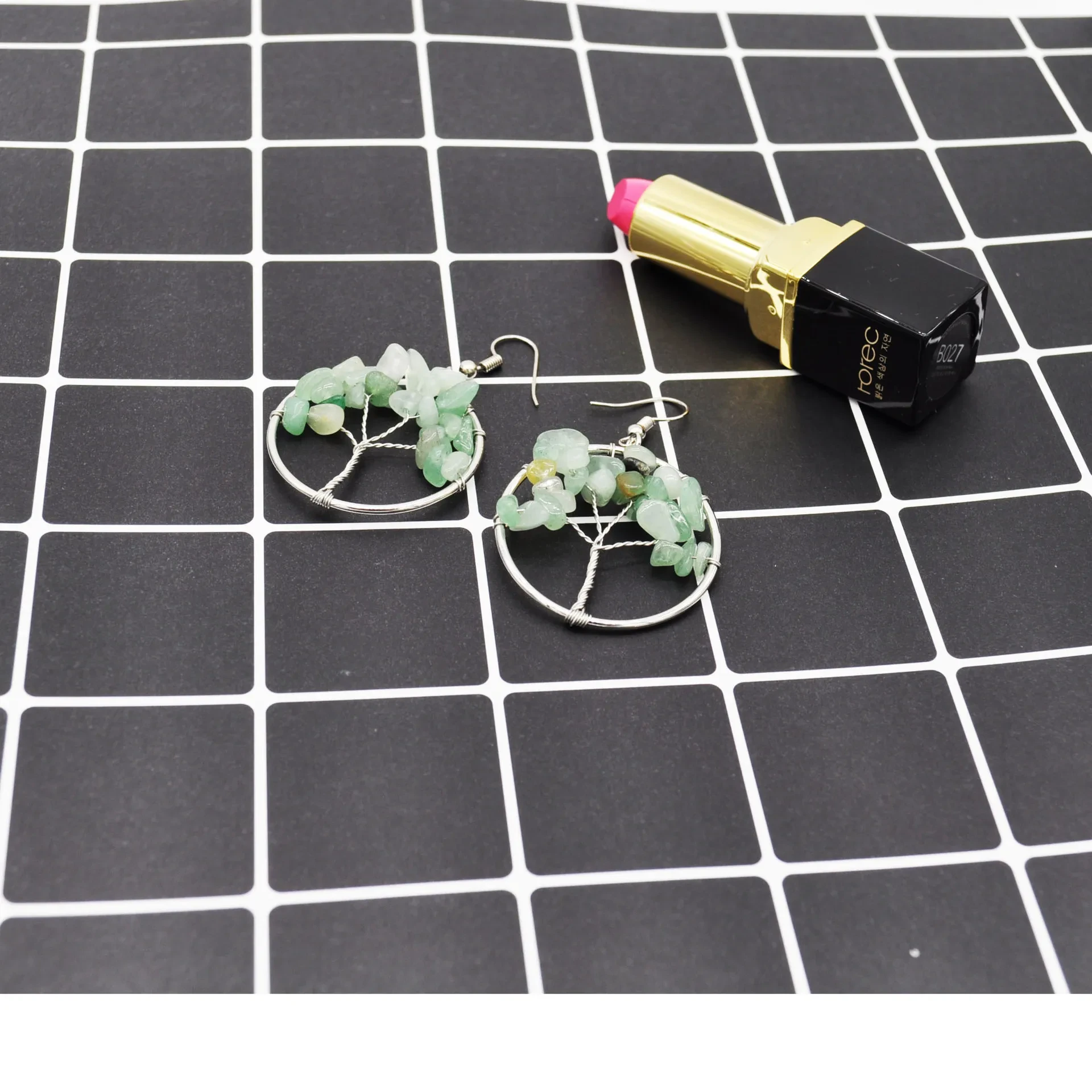 Natural Crystal Crushed Stone Tree Wishing Tree Earrings Crystal Tree Earrings Jewelry