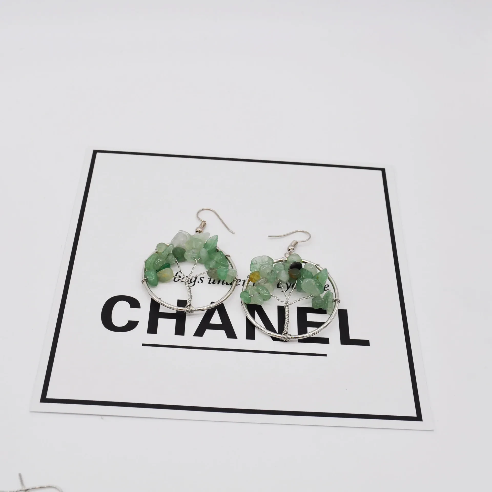 Natural Crystal Crushed Stone Tree Wishing Tree Earrings Crystal Tree Earrings Jewelry