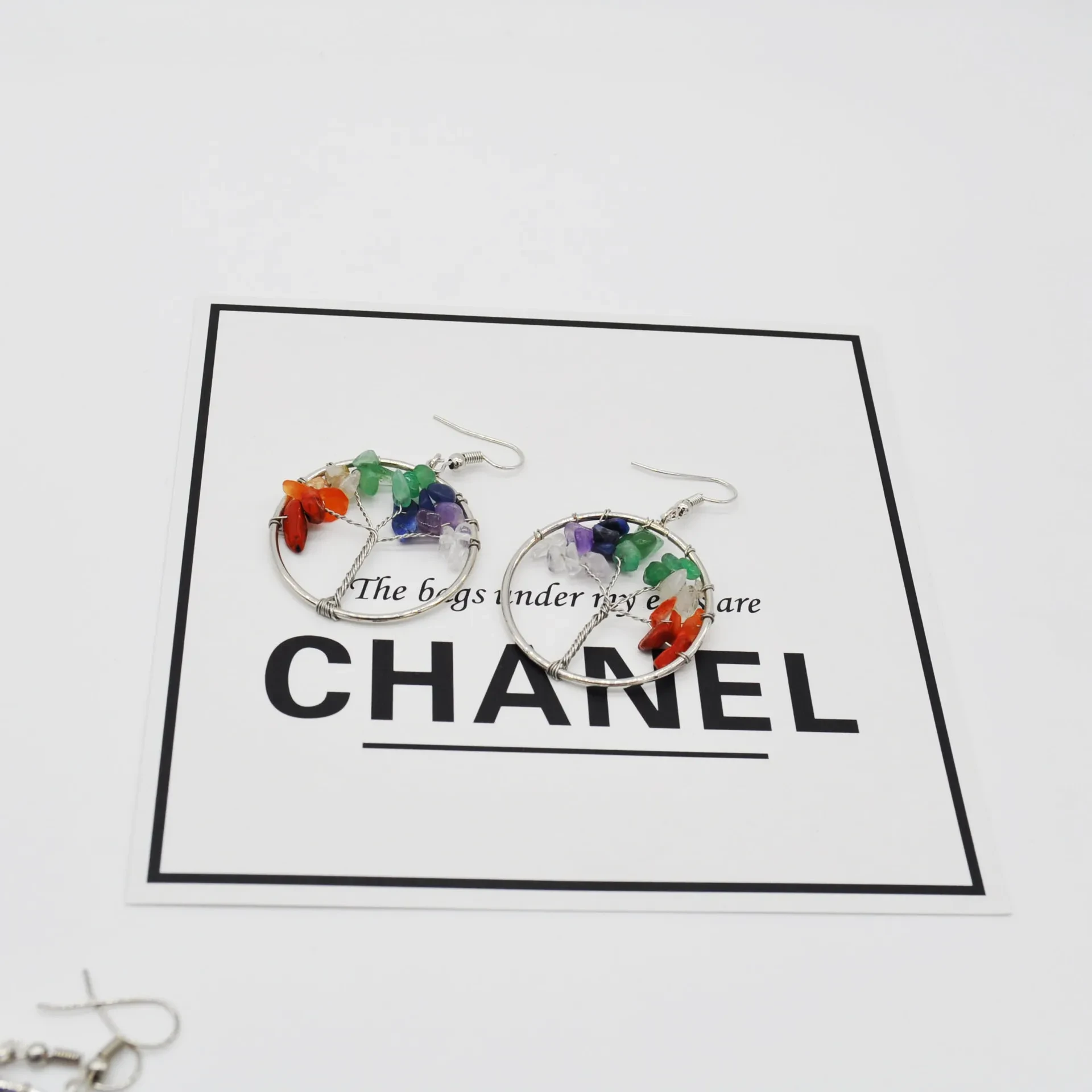 Natural Crystal Crushed Stone Tree Wishing Tree Earrings Crystal Tree Earrings Jewelry