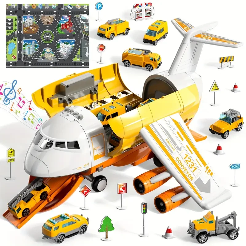 Large Transport Spray Airplane Toys for 3 Year Old - Includes 10 Vehicle Cars