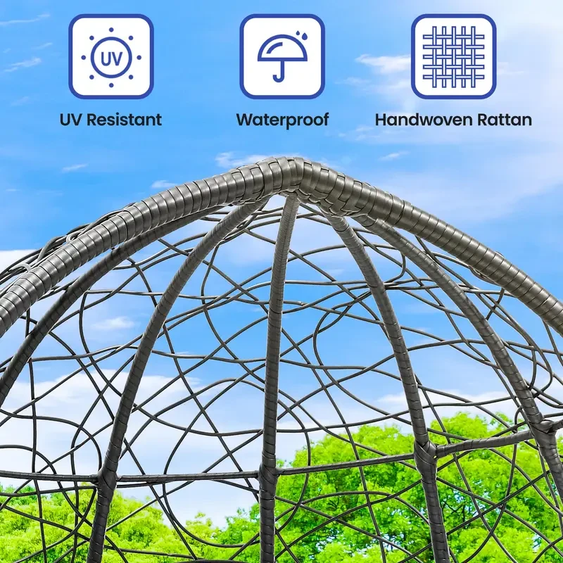 Egg Chair with Stand - Rattan Wicker Outdoor/Indoor Lounger with Cushion, 330lbs Capacity