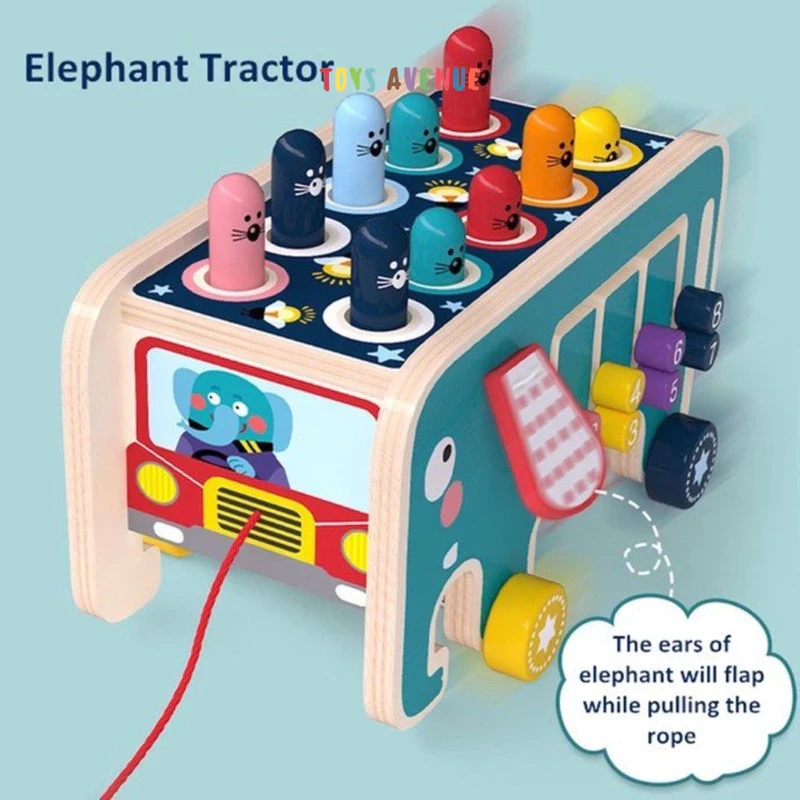 Elephant Hitting Hamster Wooden Knocks Toy / Pull Push Truck / Toy Educational Kids Wood Xylophone