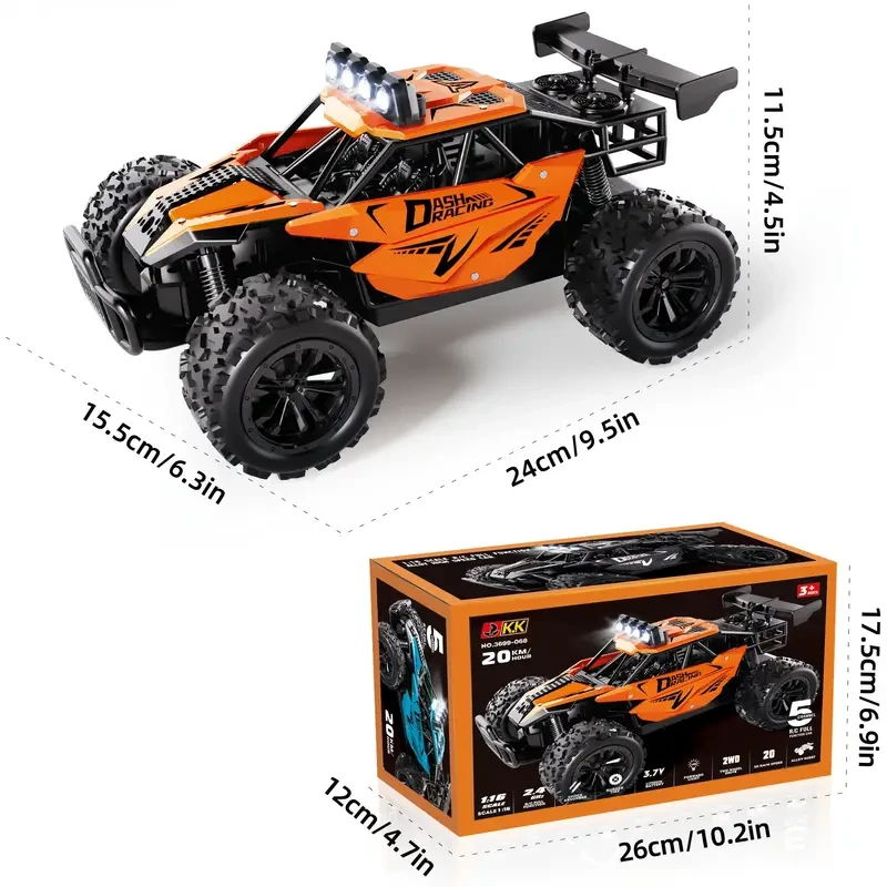 K.K High-Speed 20 Km/h RC Truck - 1:16 Scale, Alloy Body with Enhanced Headlights, USB Rechargeable, Perfect Gift for Youngsters Boys & Girls on Christmas, Halloween, Thanksgiving