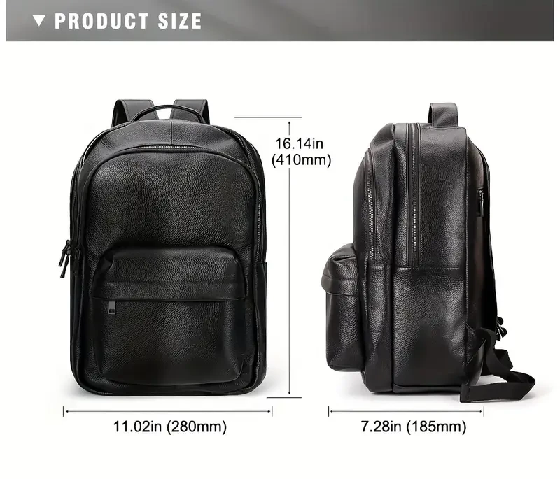 1pc HUMERPAUL Genuine Top-Grain Leather Backpack for Men - Casual Travel Messenger Shoulder Bag with Multi Pockets for Going Out