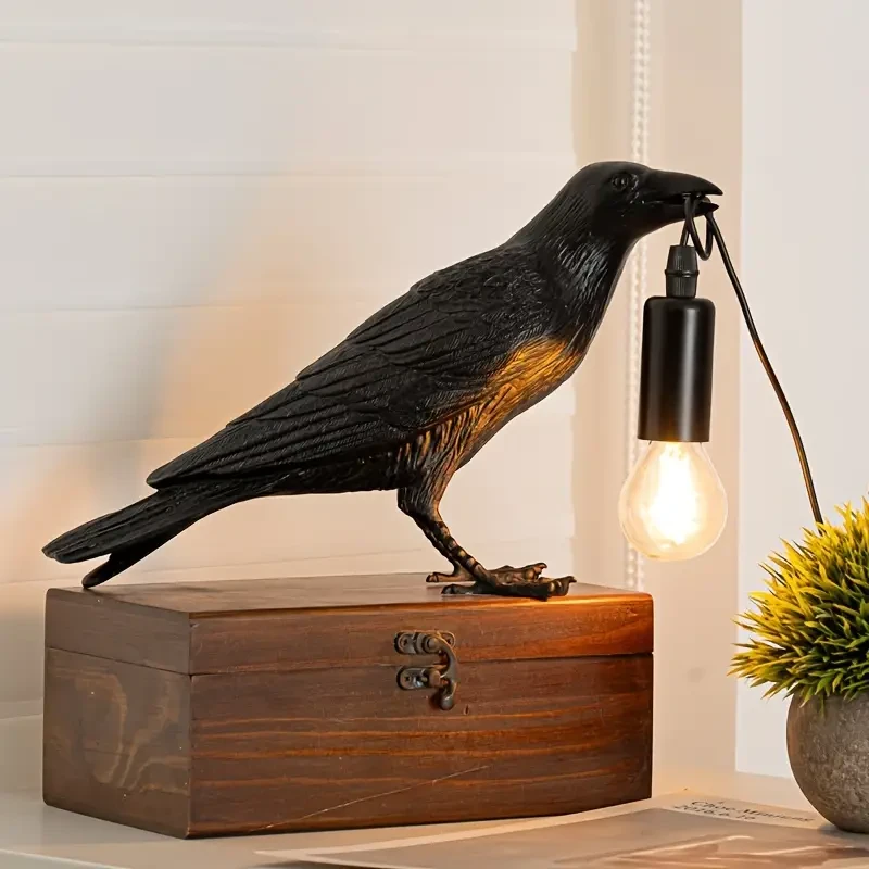 1pc Gothic-style Halloween Party Crow Lamp, Cute Black Crow Table Lamp