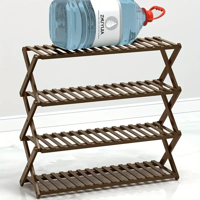 Multi-Layer Solid Wood Installation-Free Shoe Rack - Folding Indoor Storage Shelf