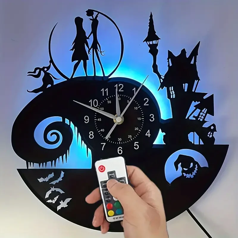 Vinyl Record Wall Clock - 12 Inch Musical Clock with 7 Color Night Lights