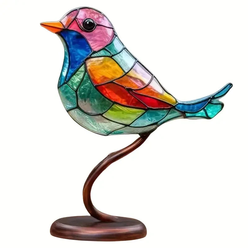 Metal Colorful Bird Tree Branch Ornament - Lifelike Hummingbird Sculpture for Desktop or Bedroom