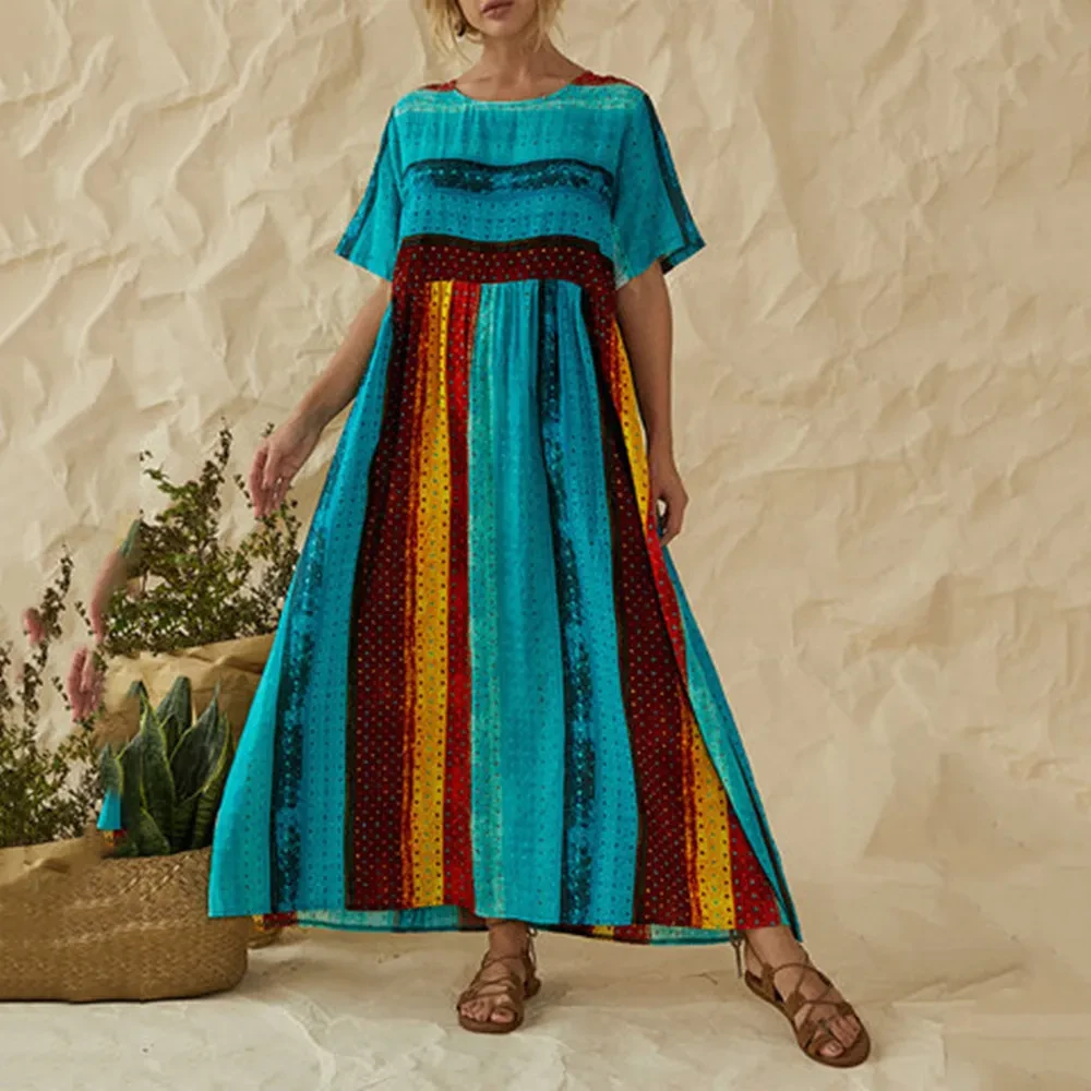 New Product Striped Stitching Large Size Loose Dress Women