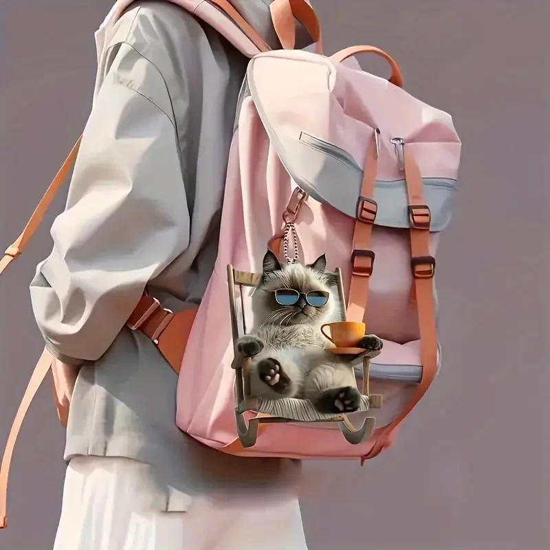 Vibrant 2D Siamese Cat Acrylic Flat Car Hanging Decoration