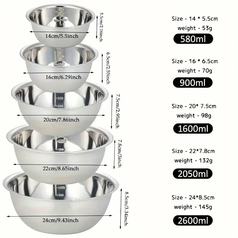 5pcs Stainless Steel Mixing Bowls