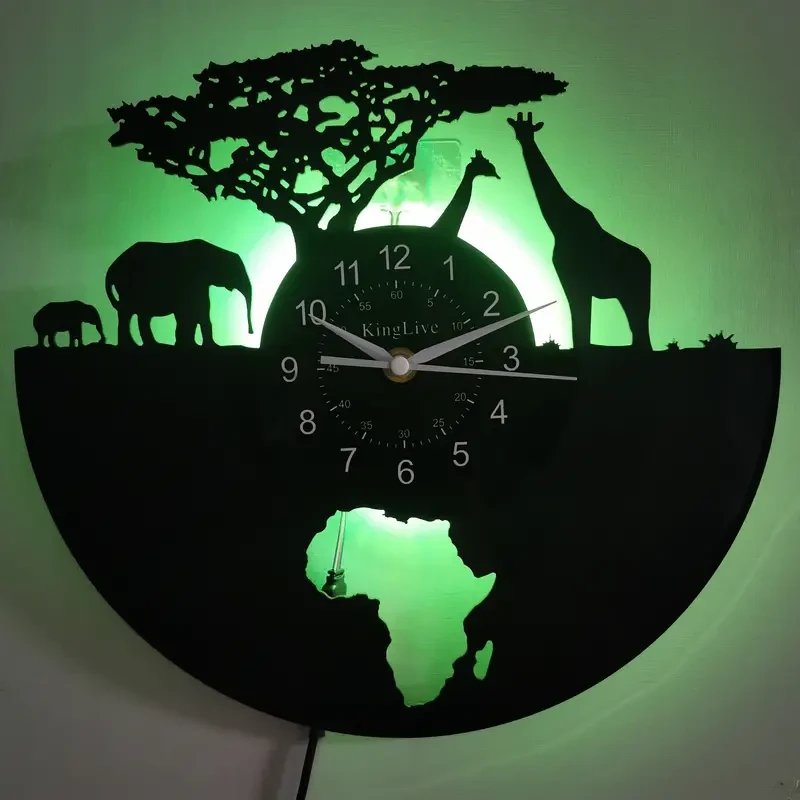 Unique Arched Vinyl Record Wall Clock - Silent, Battery-Powered African Wildlife Design