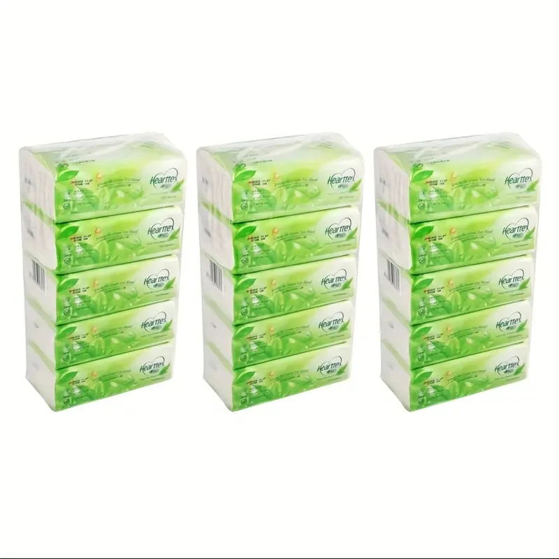 15 Bags Soft Facial Tissue, 2 Ply, big size, Green Tea Scent, 100% Virgin Pulp, NO OBA, Strong And Soft, Streamed Treated. High Quality