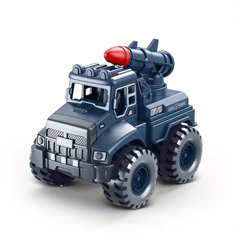 Push-Operated 4-Piece Mini Military Series Armored Vehicles Set with Missile and Rocket Launcher Models for Boys, Suitable for Ages 3-6 Years  Inertia Toy Trucks with No Wireless Features