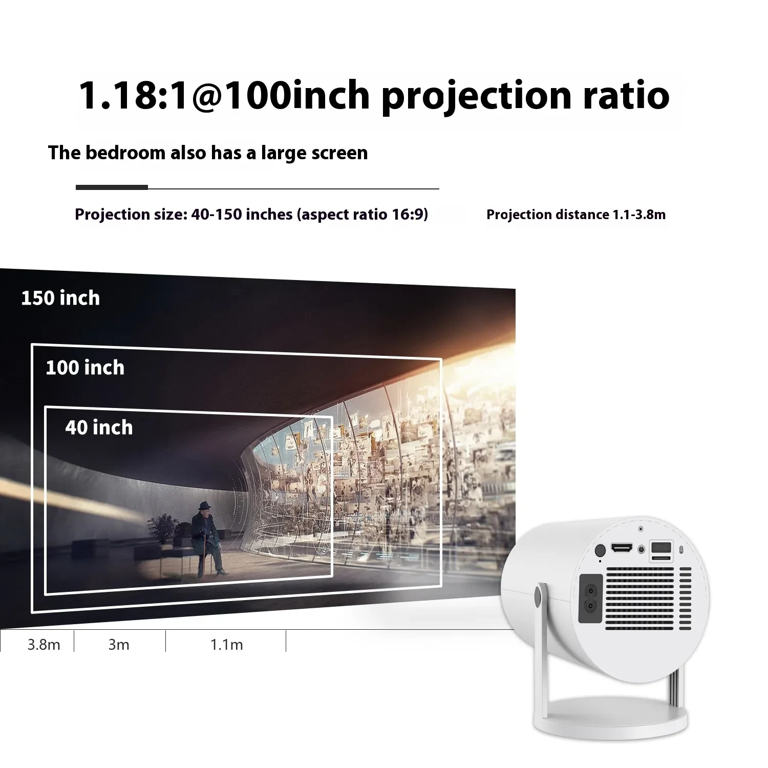 Portable Home Projector - 180 Projection Angle & Automatic Focus