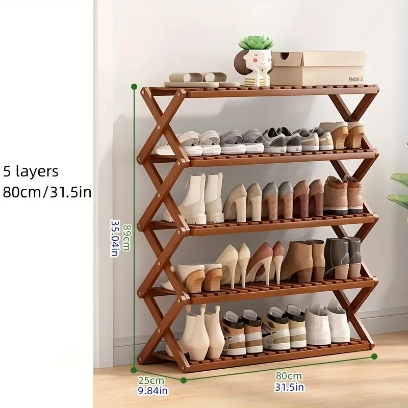 Multi-Layer Solid Wood Installation-Free Shoe Rack - Folding Indoor Storage Shelf