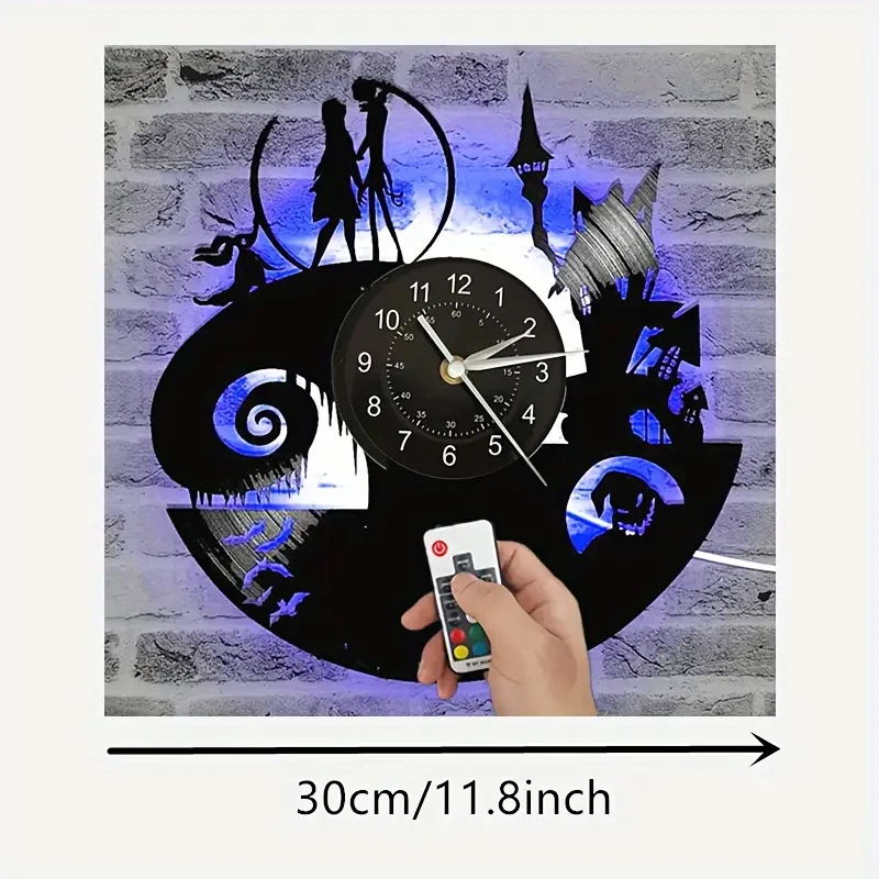 Vinyl Record Wall Clock - 12 Inch Musical Clock with 7 Color Night Lights