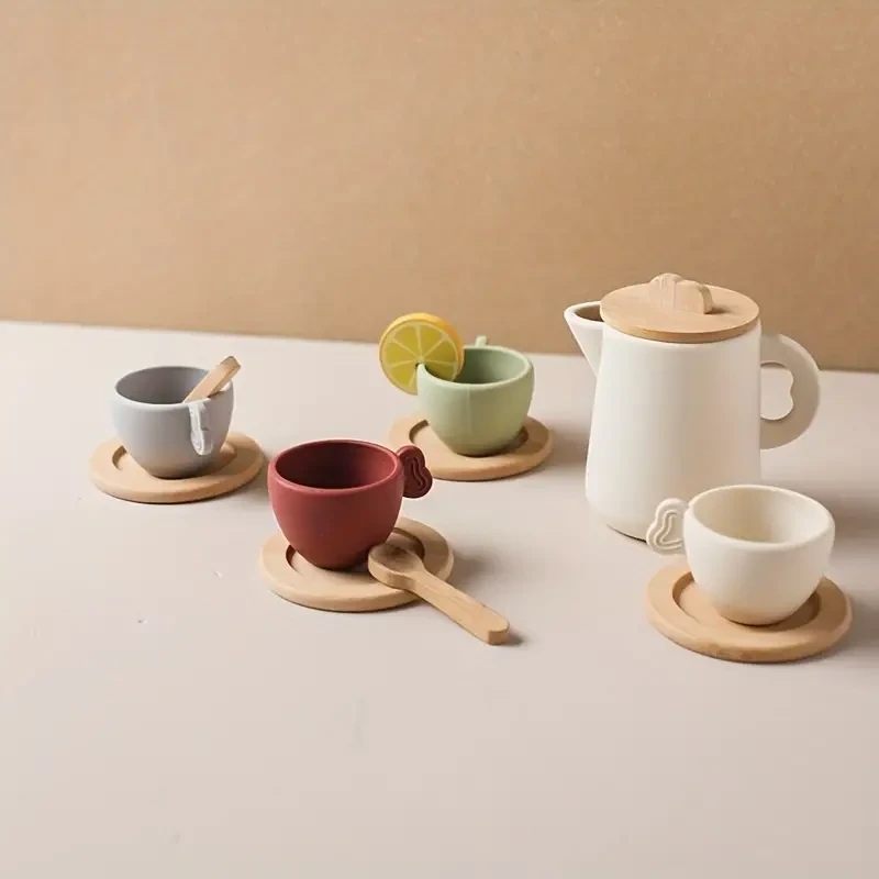 Kids Tea Party Playset for Pretend Play, Early Education Role-Playing Toy, Miniature Silicone Tea Cup and Pot Set for Toddlers, Mixed Color, Parent-Child Interactive Playset