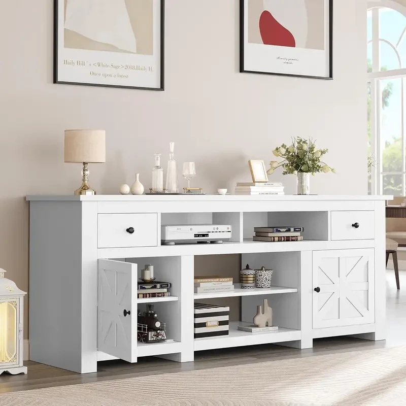 Farmhouse TV Stand for TVs up to 80 Inch - Modern 70" Entertainment Center with Storage Cabinets and Drawers