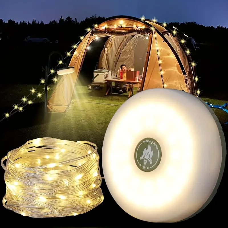 Camping String Lights, 2in 1 Outdoor Portable Stowable String Light