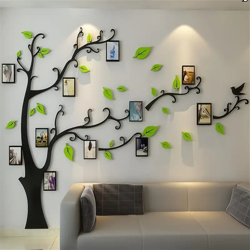 DIY 3D Tree Wall Decal with Photo Frames - Pastel Green Family Mural