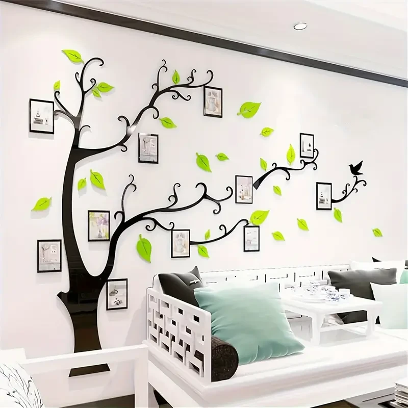 DIY 3D Tree Wall Decal with Photo Frames - Pastel Green Family Mural