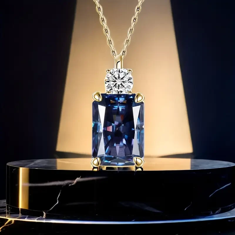 18K Gold Plated 925 Sterling Silvery Fashion Pendant Necklace with Synthetic Moissanite- Elegant Jewelry for Women and Men, Italian Design