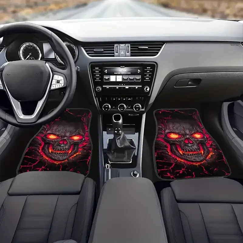 Skull Design Car Floor Mat Set - Non-Slip & Absorbent, 4pcs