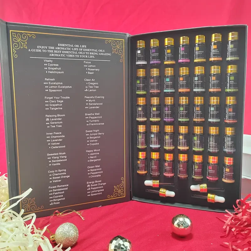 5ml*35 Alcohol-free Single Formula Essential Oil Body Massage Oil Gift Box Set Suitable for Diffuser, Humidifier, Candle and Soap Making, Christmas Gifts, Gifts to Relatives and Friends