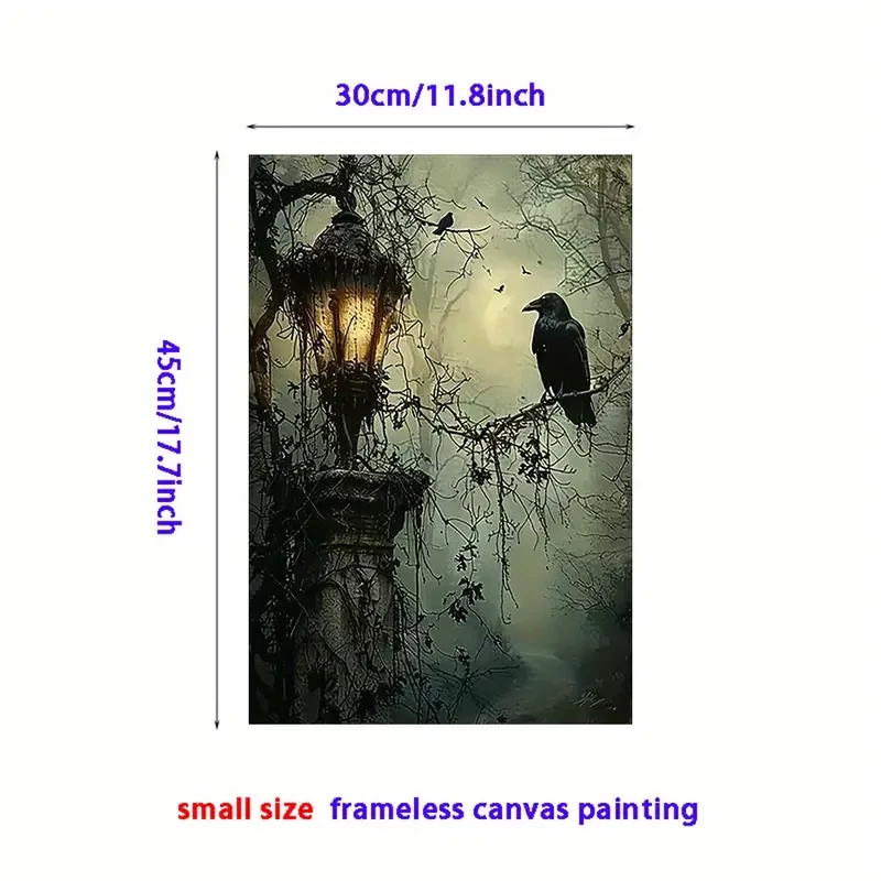 Mysterious 1pc Gothic Raven and Lantern Wall Art Canvas Print