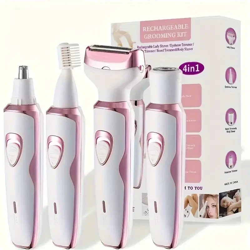 4-in-1 Precision Womens Electric Shaver Kit - Bikini, Underarm, Leg & Facial Hair Trimmer - Smooth Grooming for eyebrows & Nasal Hair - Ideal Gift for Her, Mothers Day Celebration