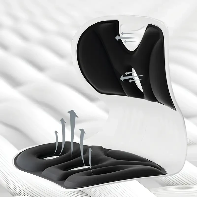 Ergonomic Lumbar Support Pillow - Anti-Fatigue Back Cushion for Study & TV, Breathable with Washable Nylon Cover, Multi-Purpose Non-Electric Seat Pad, Black/Grey