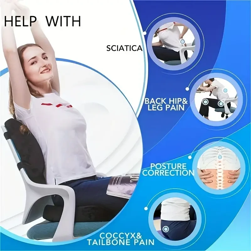 Coccyx Orthopedic Seat Cushion And Lumbar Support Pillow For Office Chair, Car, Wheelchair Seat Cushion Memory Foam Back Support Cushion