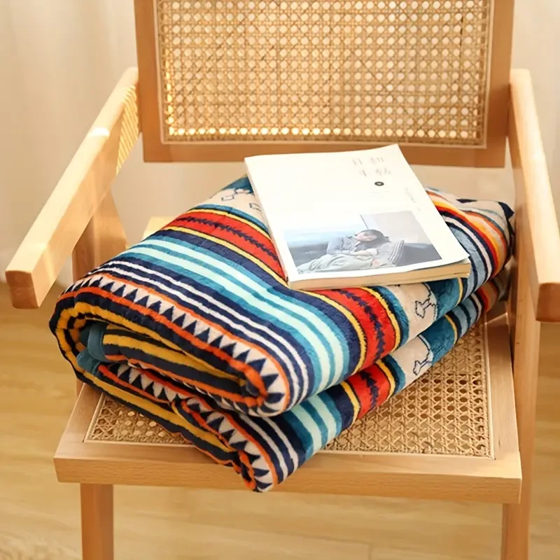 Nordic Color Stripe Printed Bohemian Style Fleece Blanket